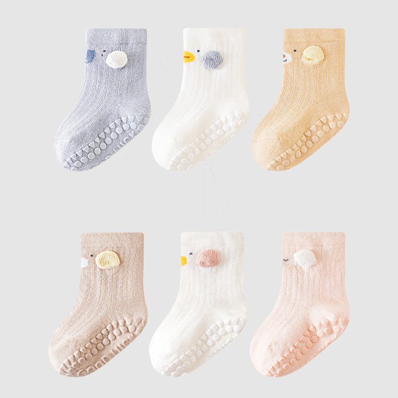 Babies' Non-Slip Mid Crew Socks-3 Pack