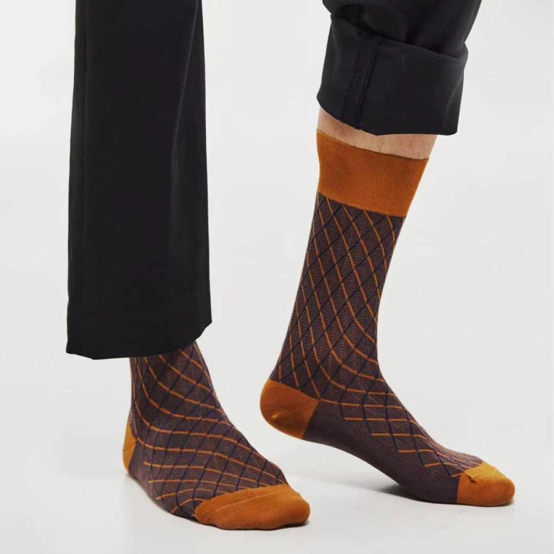 Men's Luxury 100S Mercerized Cotton Argyle Business Socks - product photo showing soft cotton comfort