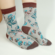 Women's Designer Shimmer Plaid & 3D Tufted Floral Crew Socks (3-Pack)