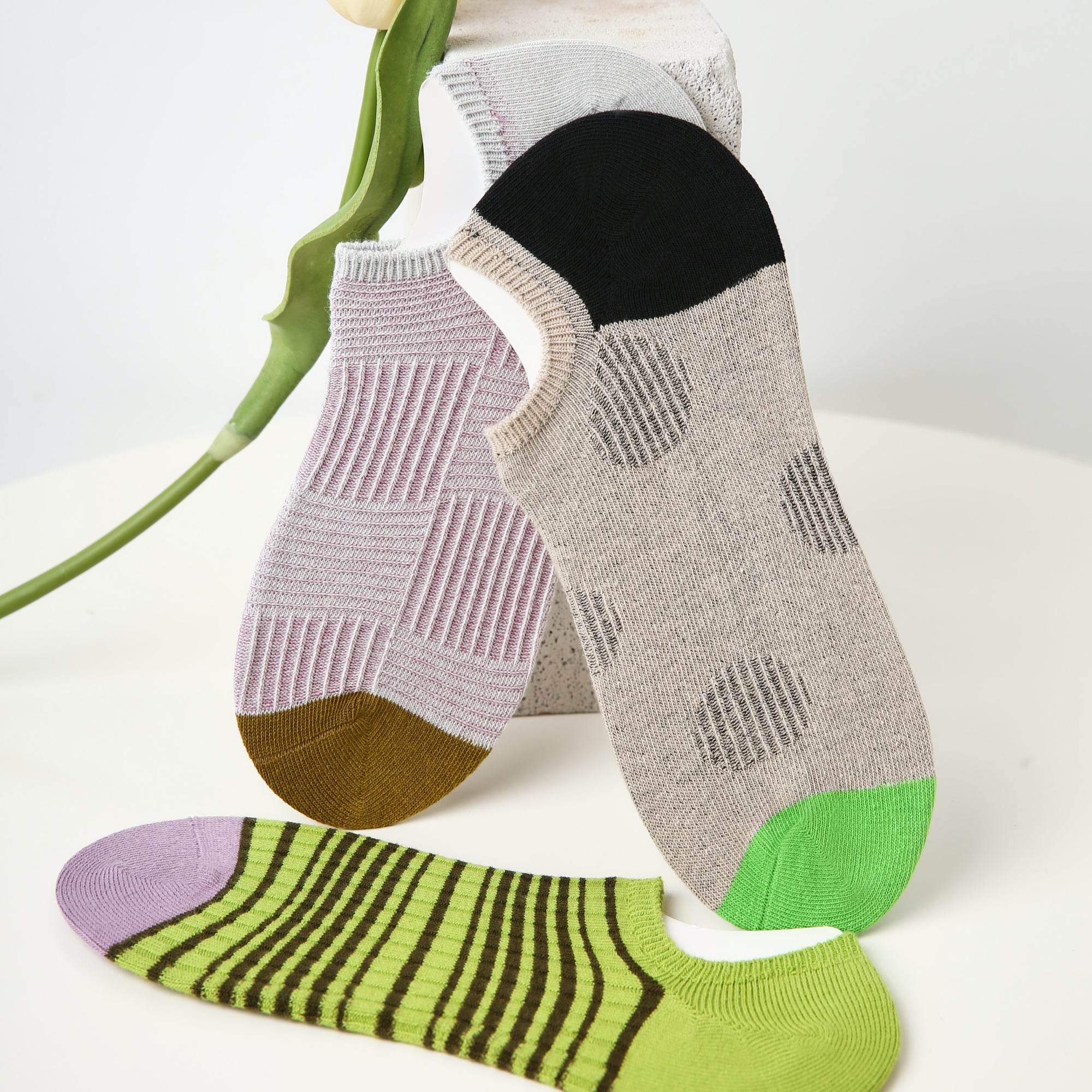 Women's Patterned Color Block No-show Socks - 3 Pairs