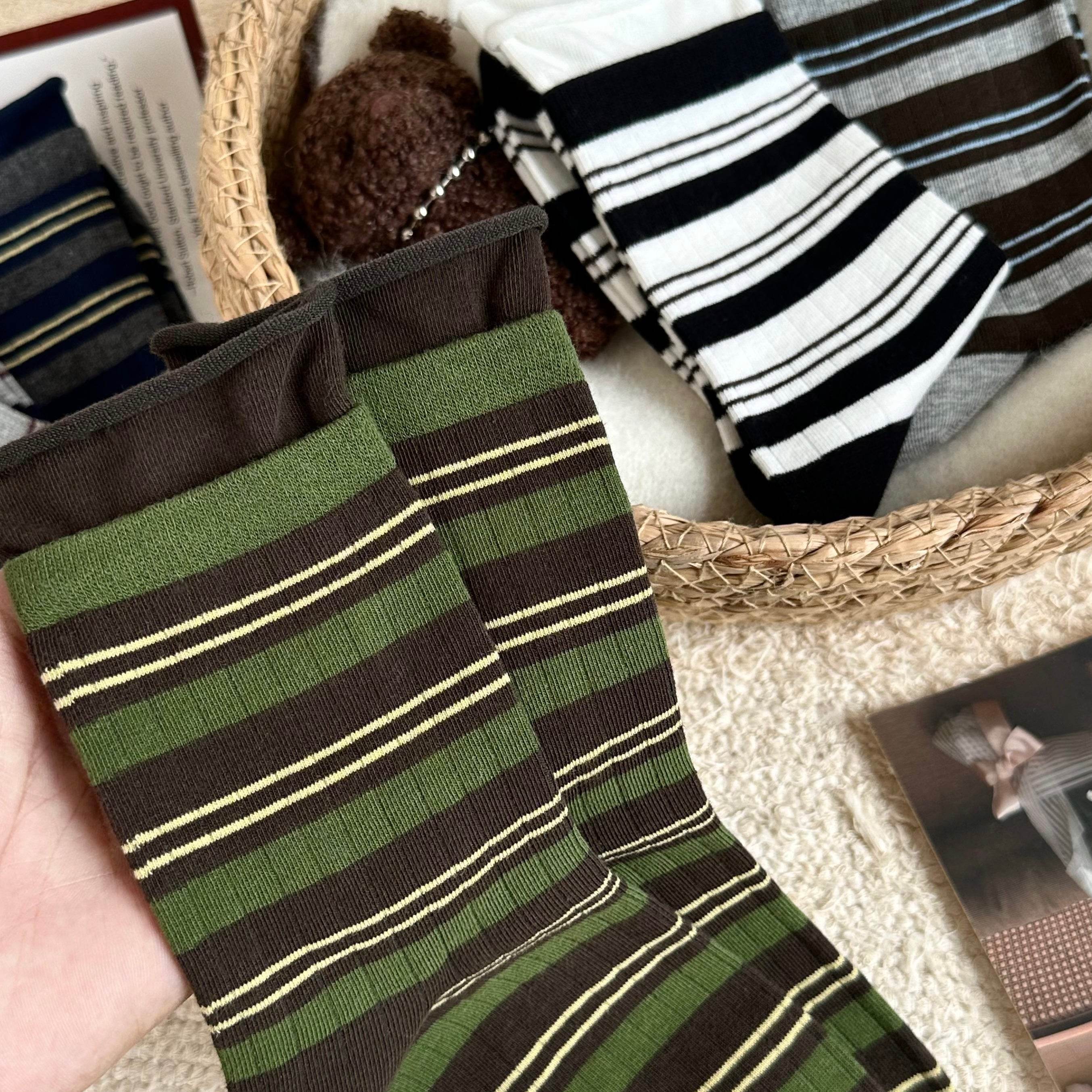 Women's Combed Cotton Stripe Crew Socks - Single Pair