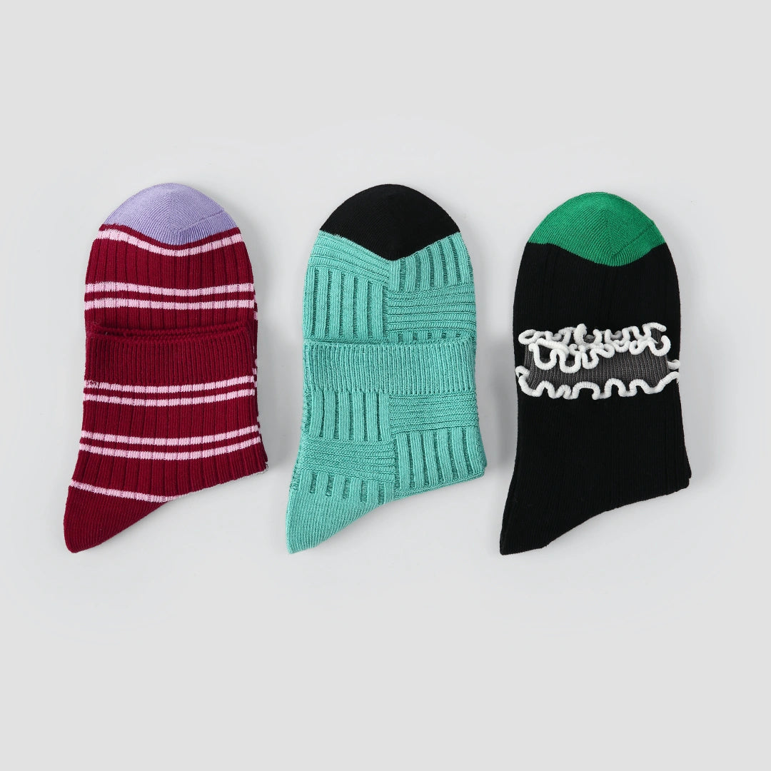 Modern Retro Artistic Textured Ankle Socks 3-Pack