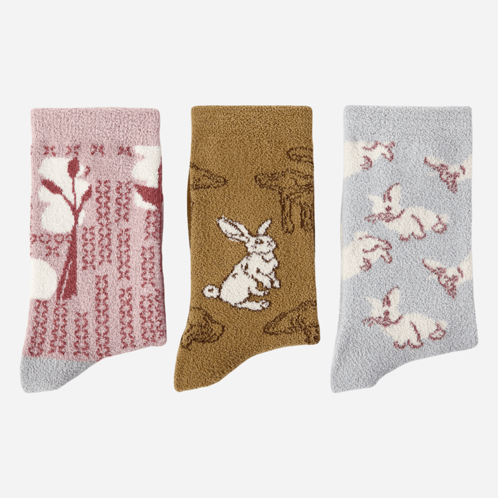Women's Fuzzy Woodland Bunny Socks - 3 pairs