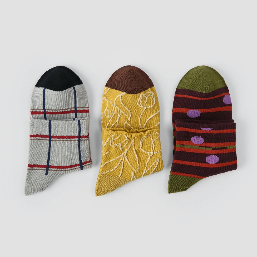 Premium Jacquard Cotton Socks in Sage & Earth Tones 3-Pack