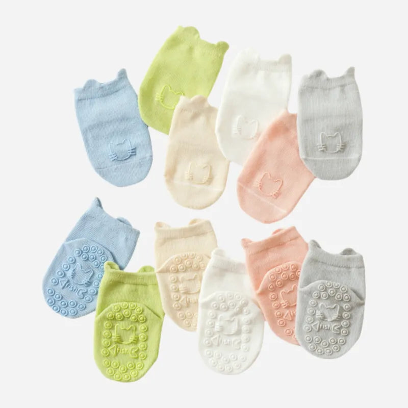 Babies Solid No-slip Socks-4 Pairs
