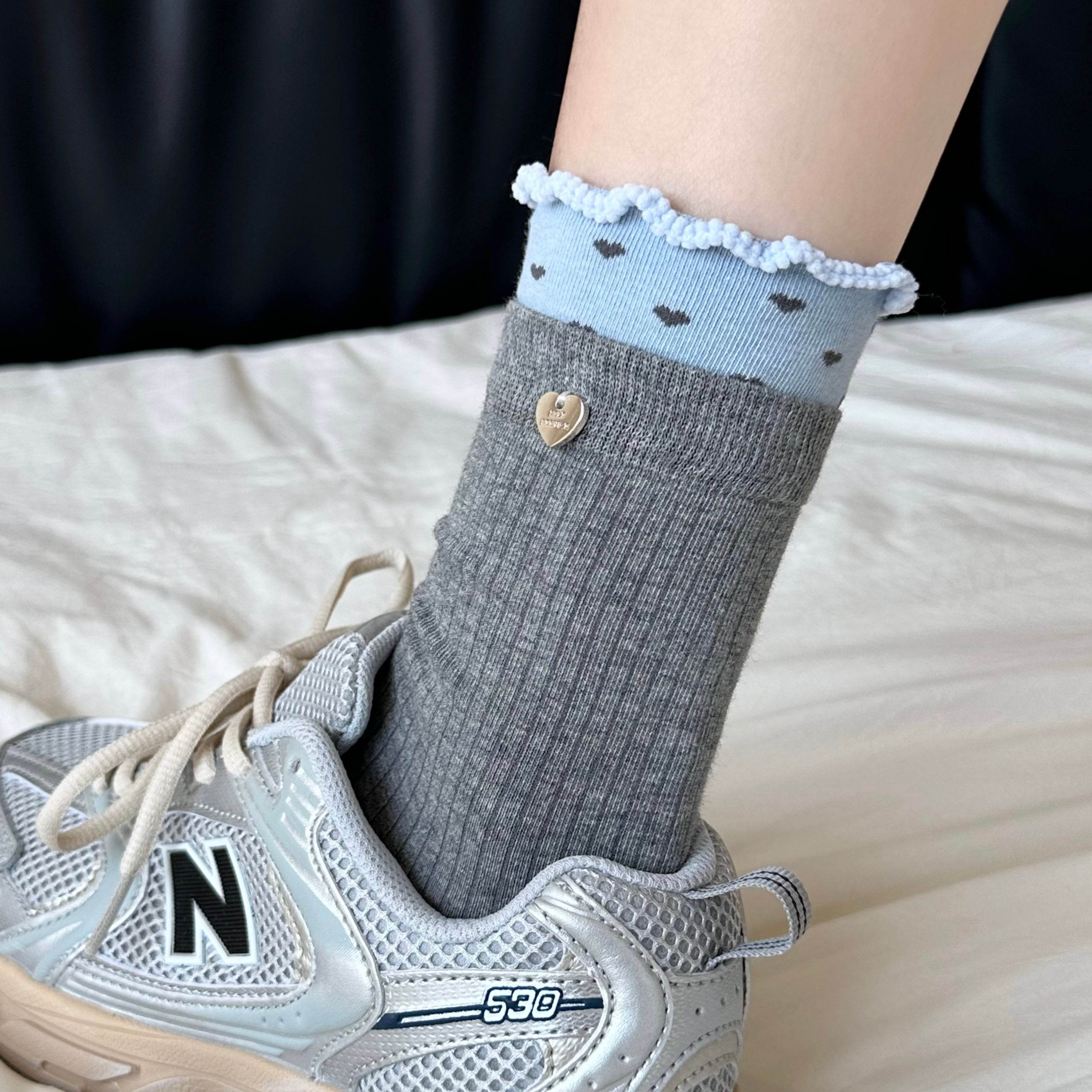 Women's Dainty Heart Charm Ruffle Socks - Single Pair
