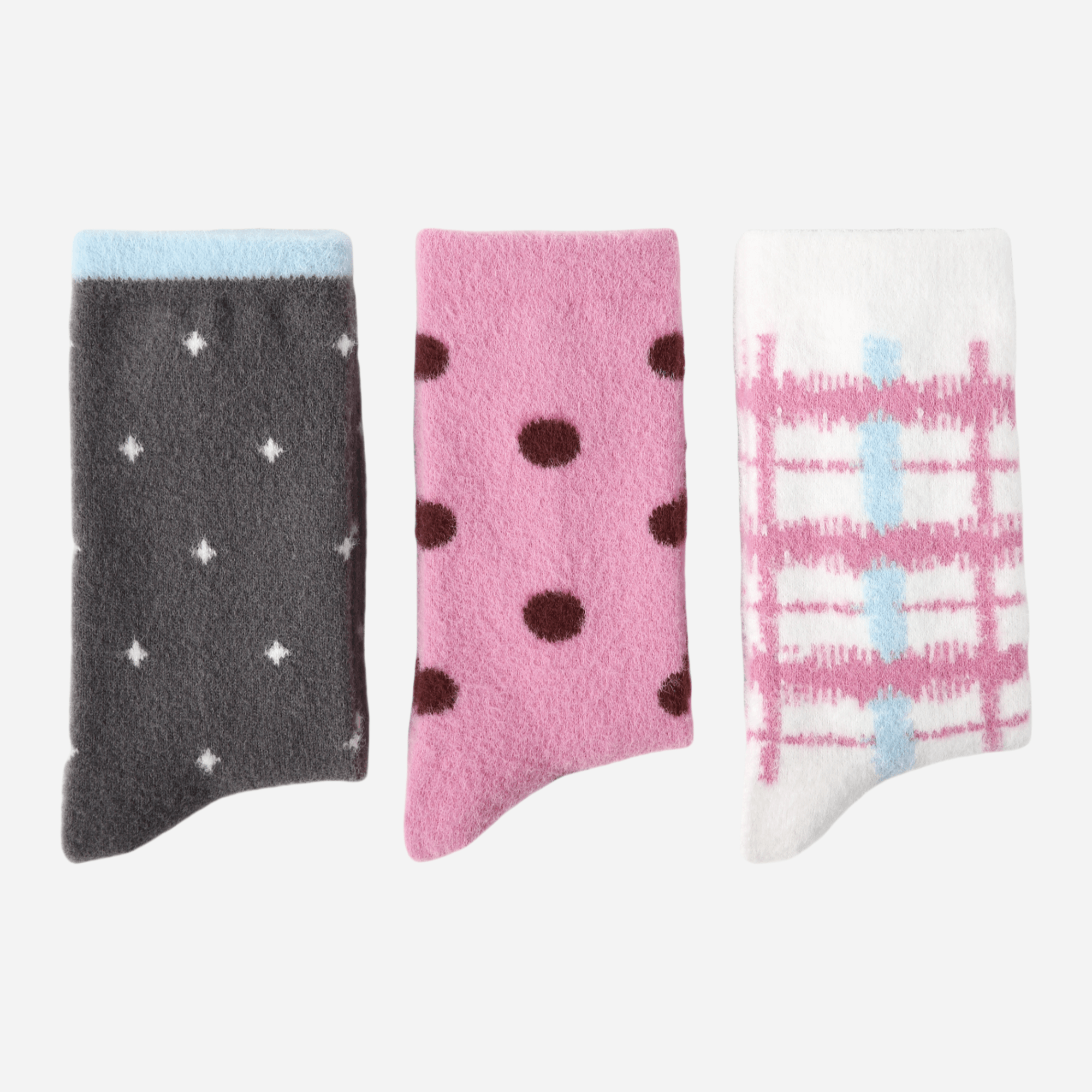 Women's Polka Dot & Plaid Cozy Socks - 3 pairs