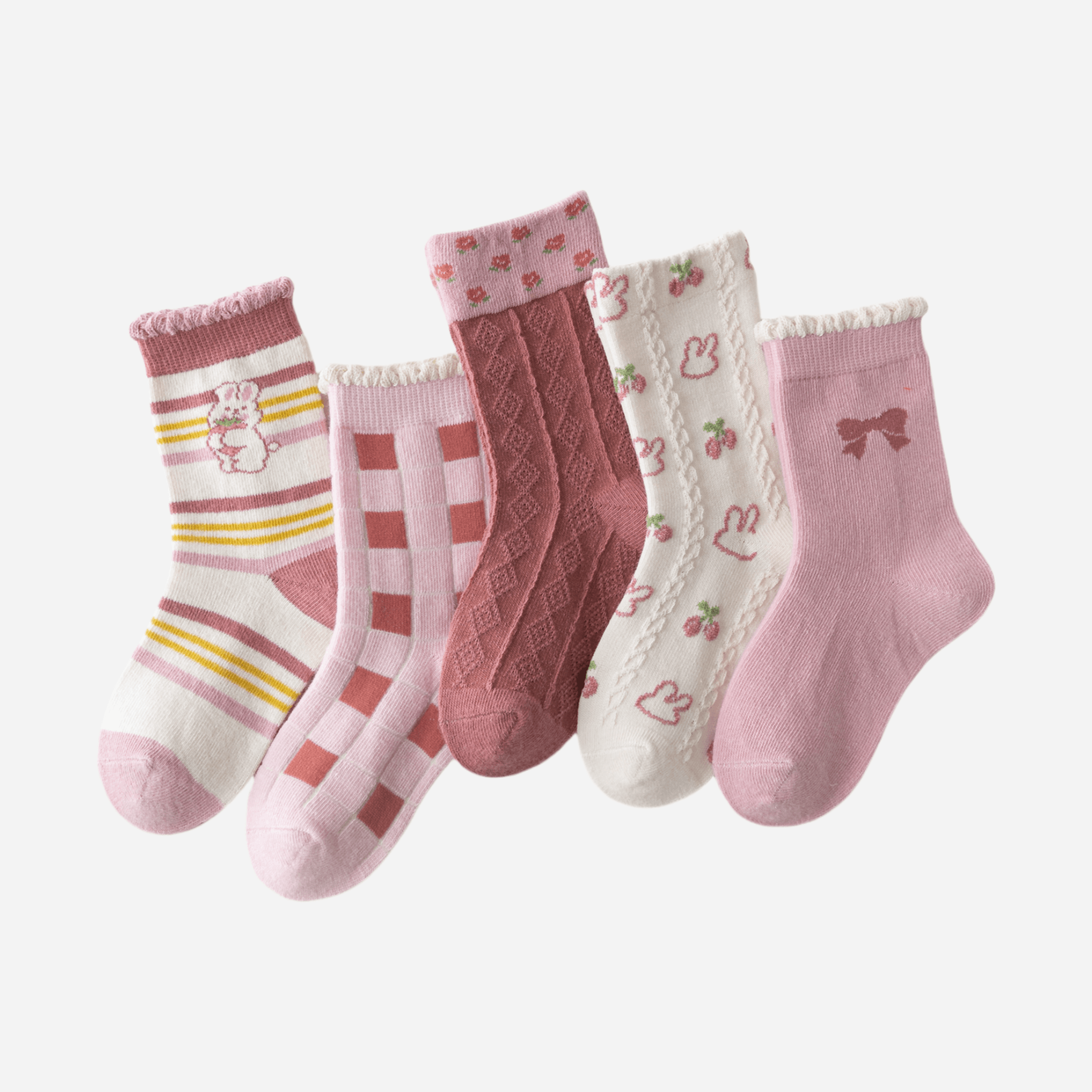 Kid's Girls' Textured Bunny & Bow Crew Socks - 5 Pairs - Weavasocks