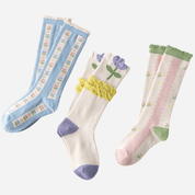 Kid's Girls' Sweet Floral Ruffle Knee High Socks - 3 Pairs - Weavasocks