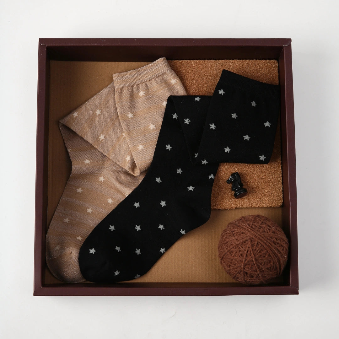 Women's Shimmer Star Knee-High Socks - product photo showing seamless stretch comfort