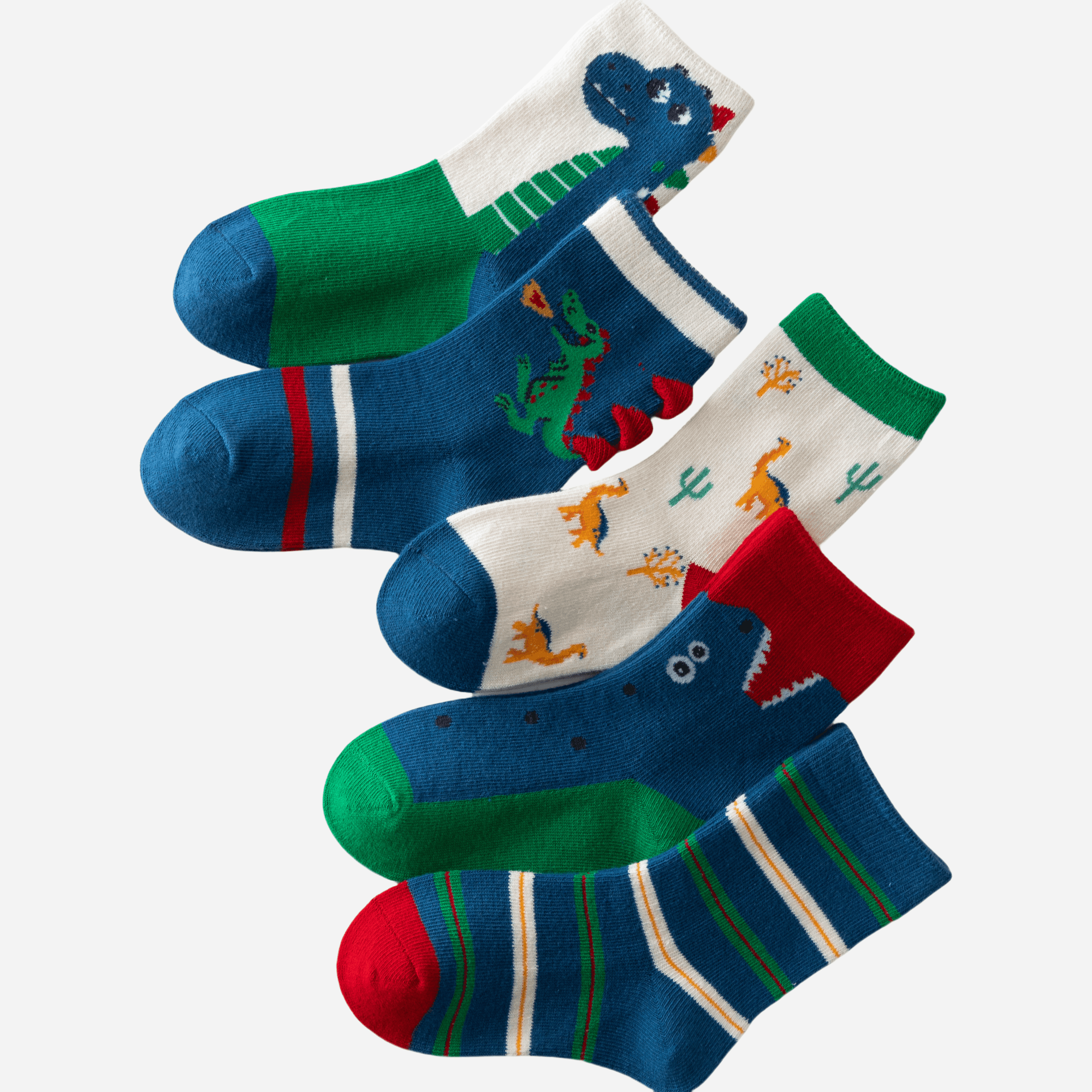 Kid's Boys' Dinosaur & Stripe Crew Socks - 5 Pairs - Weavasocks