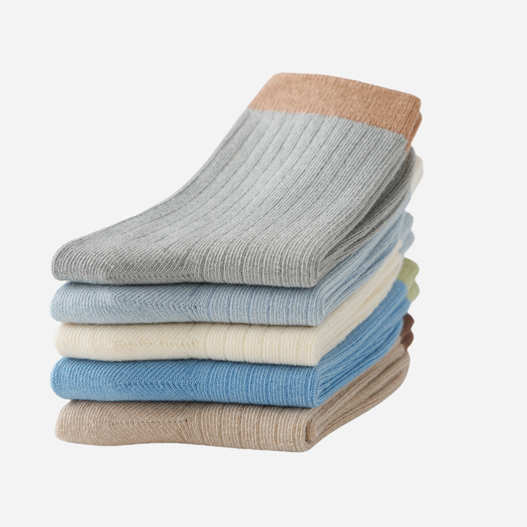 Kid's Tipped Cuff Ribbed Cotton Socks - 5 Pairs