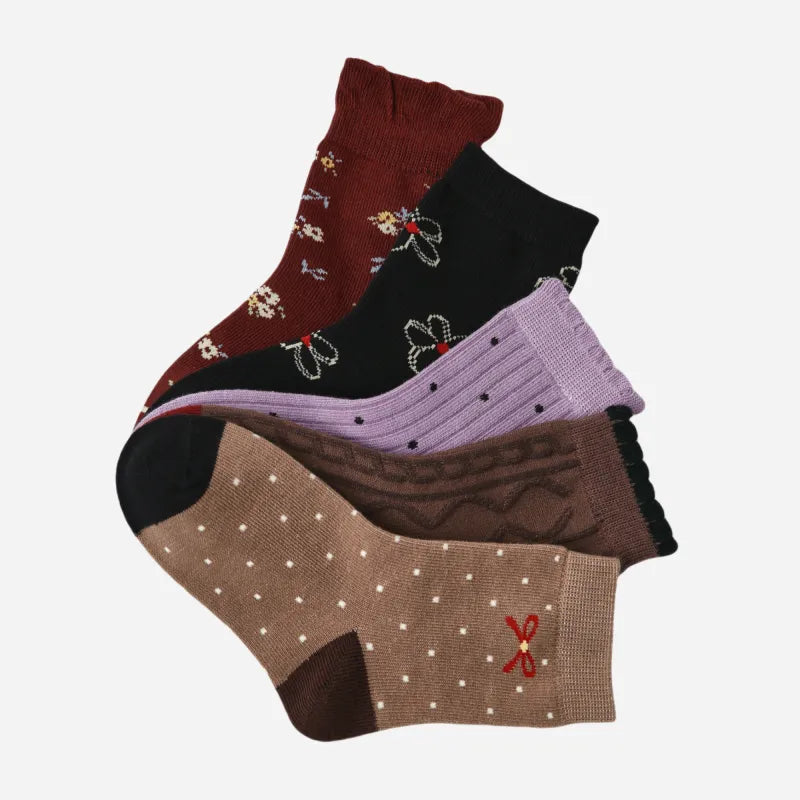 Kid's Girls' Vintage Charm Crew Socks - 5 Pairs