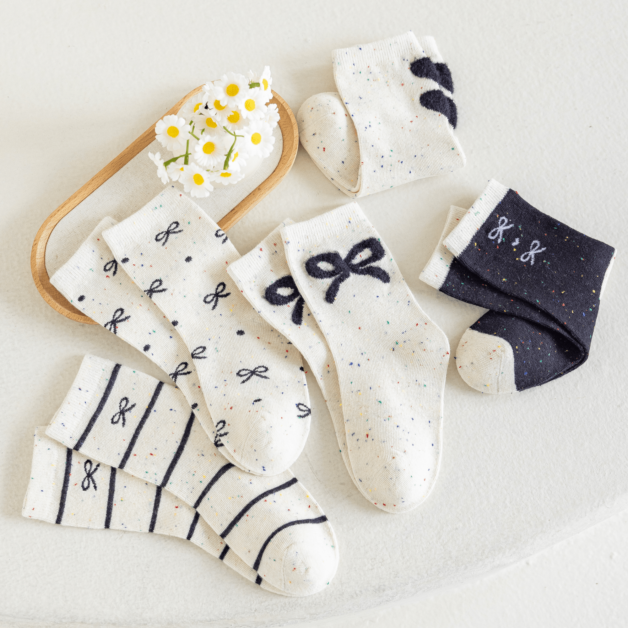 Kid's Confetti Bow Crew Socks - 5 Pairs - Weavasocks