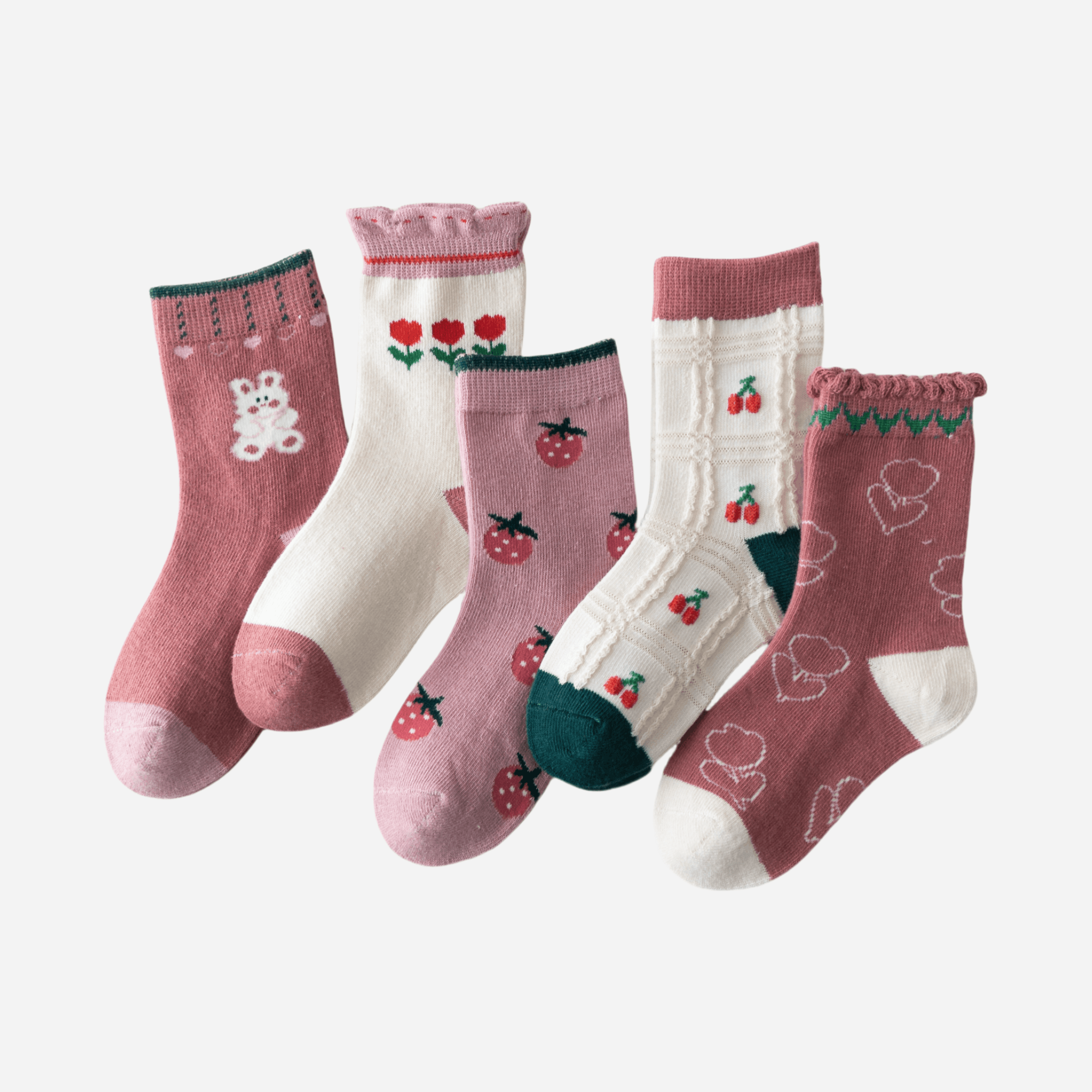 Kid's Girls' Bear & Berry Crew Socks - 5 Pairs - Weavasocks