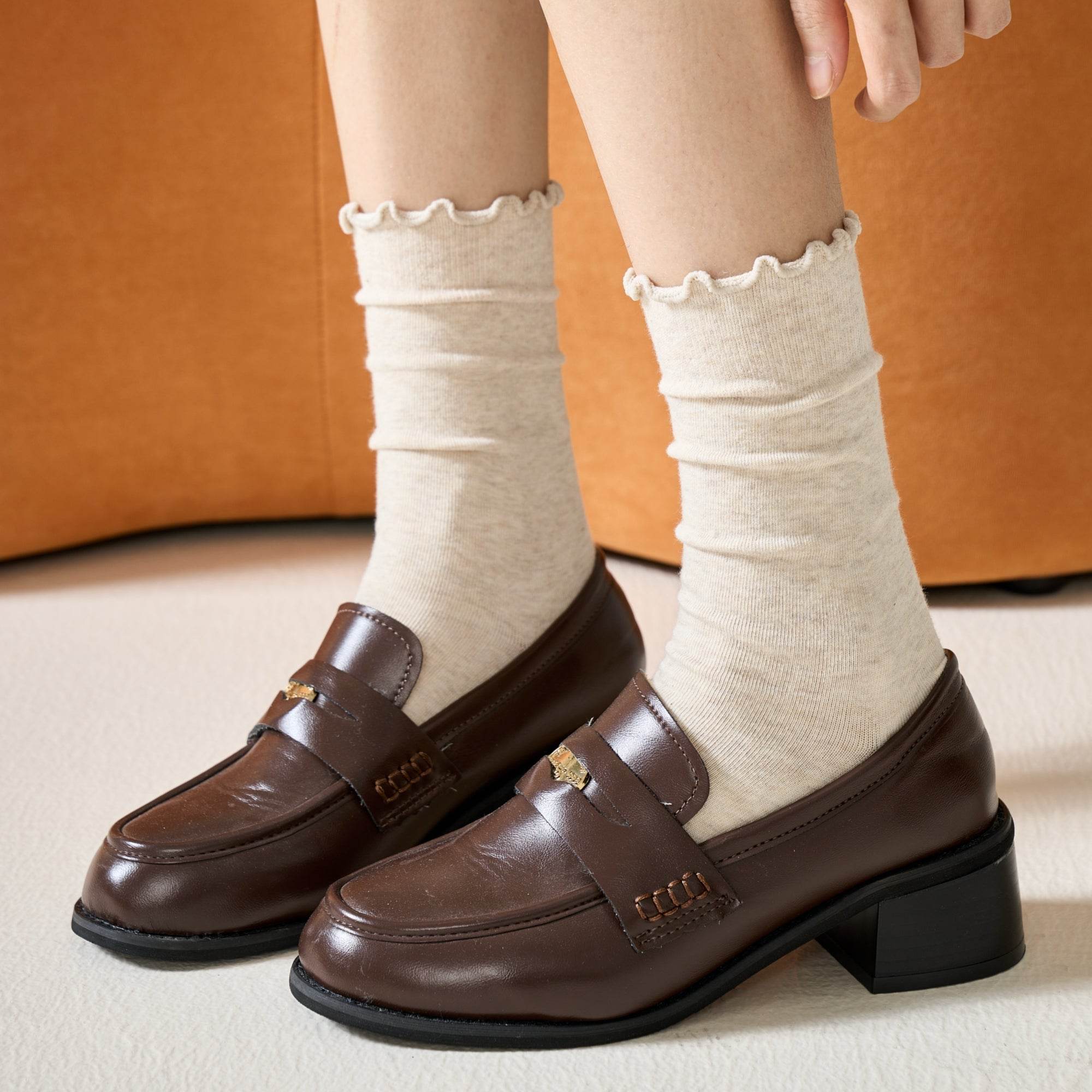 Women's Ruffle Cuff Cotton Crew Socks - Single Pair