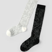 Women's Sheer Graphic Rose Calf Socks - product photo showing seamless stretch comfort