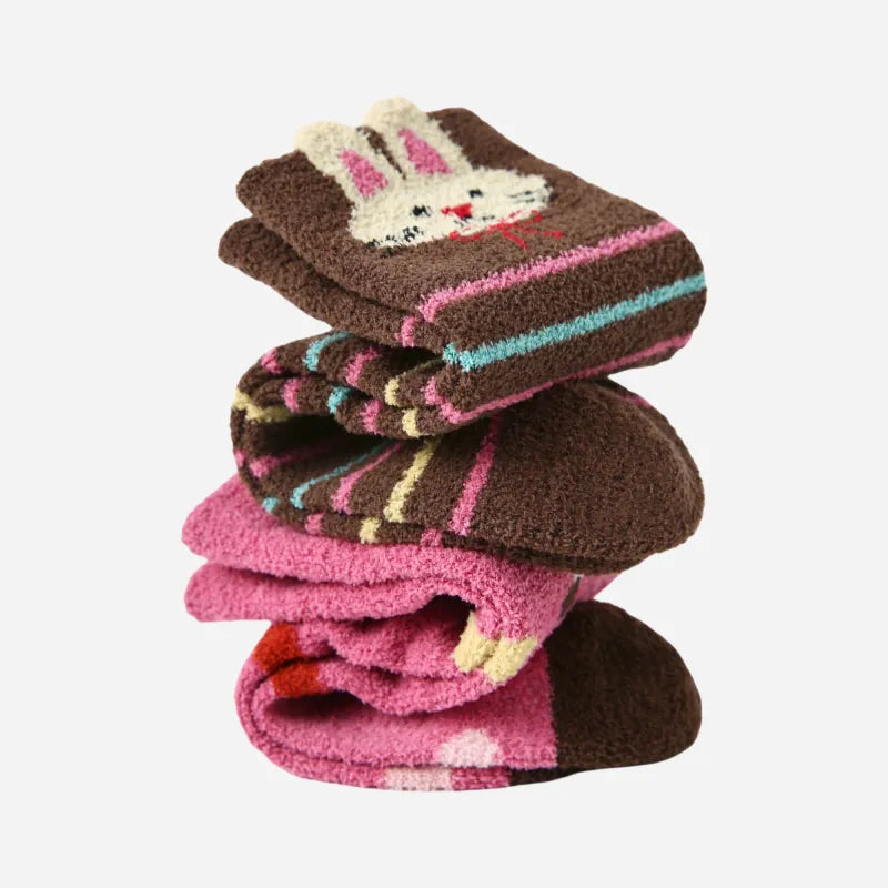 Kid's Cozy Bunny Fuzzy Socks - 4 Pairs