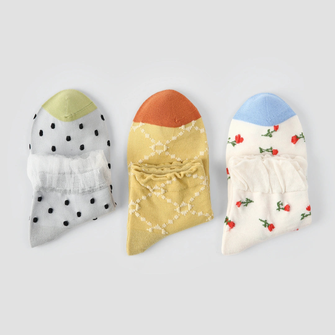 Retro Bloom Floral Relief Ankle Socks 3-Pack