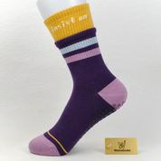 Women's Retro Striped Non-Slip Yoga & Pilates Crew Socks - product photo showing secure grip comfort