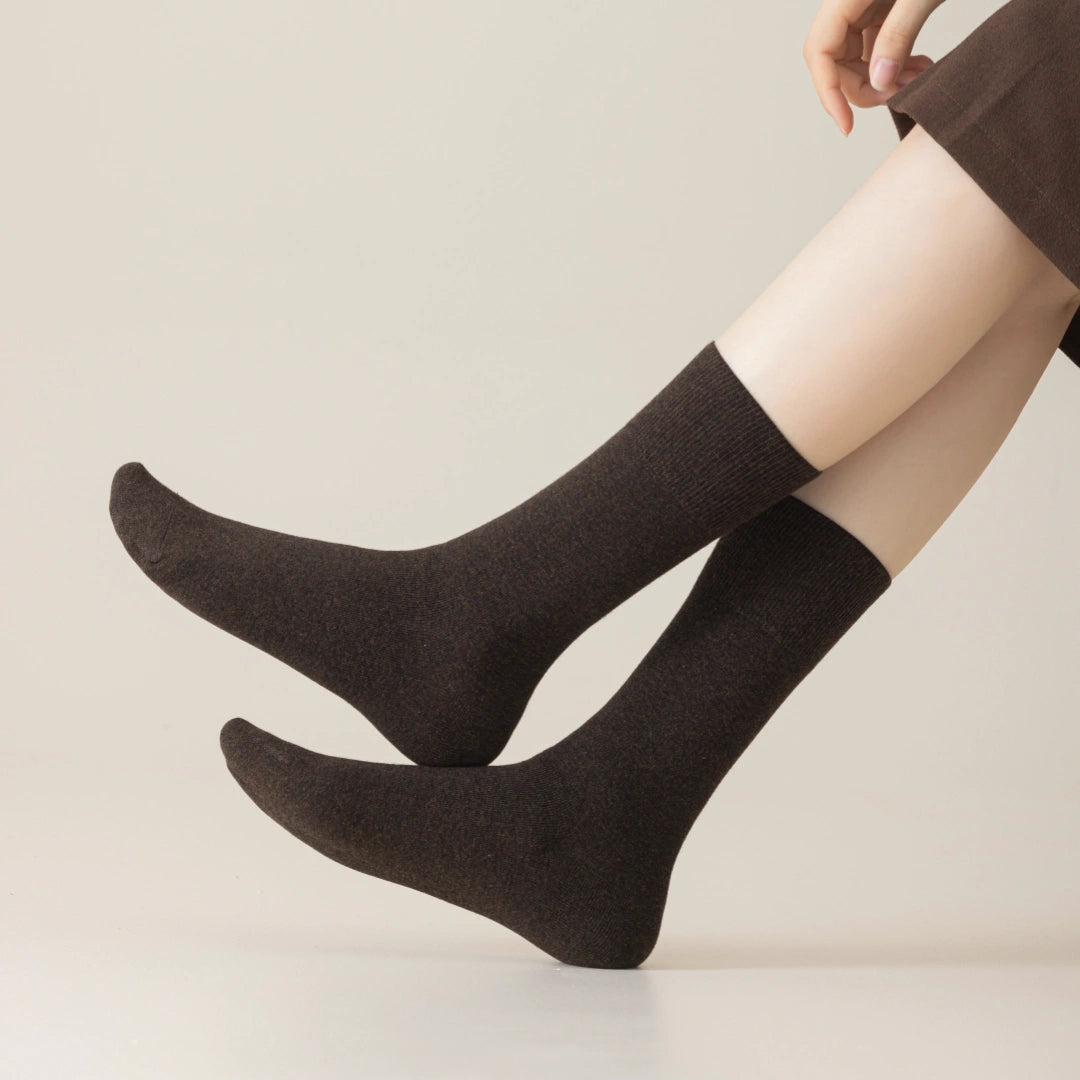 Espresso Heather socks worn by a person on a light background