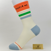 Women's Retro Striped Non-Slip Yoga & Pilates Crew Socks - product photo showing secure grip comfort