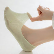 Women's 95% Cotton Ultra-Thin Mesh No-Show Socks - product photo showing breathable mesh comfort