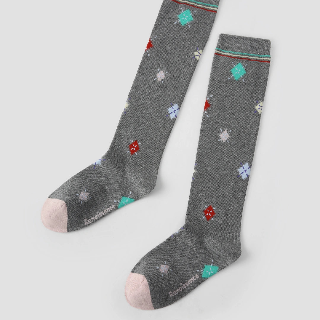 Women's Designer "Renaissance" Argyle Preppy Calf Socks