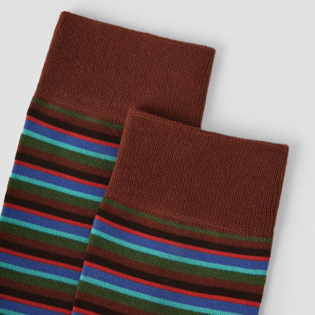 Women's Designer Cobalt & Olive Multi-Striped Colorblock Crew Socks
