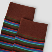 Women's Designer Cobalt & Olive Multi-Striped Colorblock Crew Socks