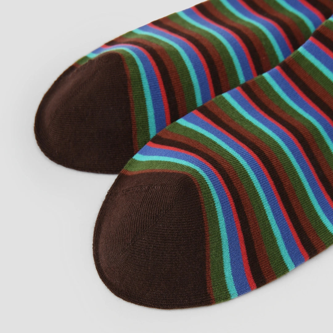Women's Designer Cobalt & Olive Multi-Striped Colorblock Crew Socks