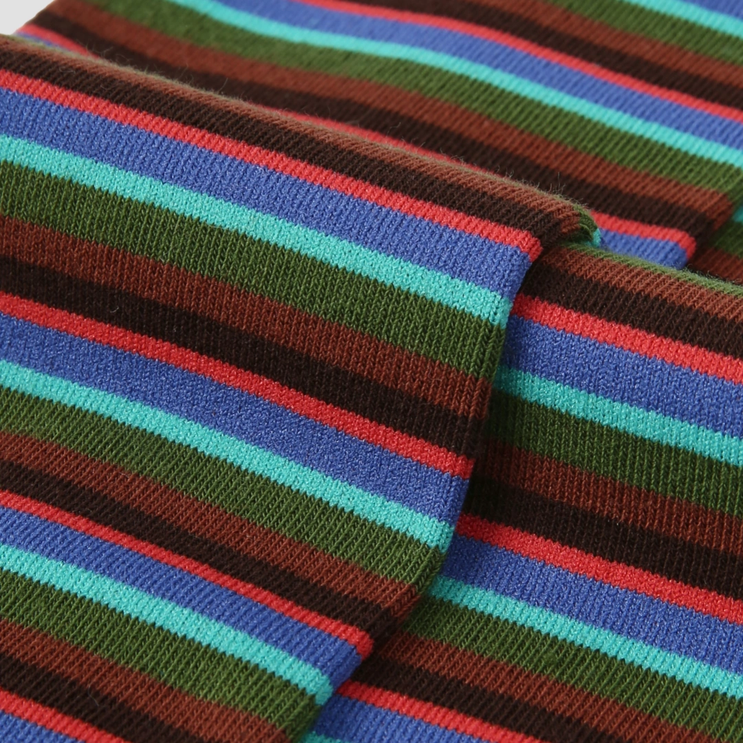 Women's Designer Cobalt & Olive Multi-Striped Colorblock Crew Socks