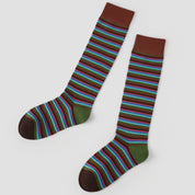 Women's Designer Cobalt & Olive Multi-Striped Colorblock Crew Socks