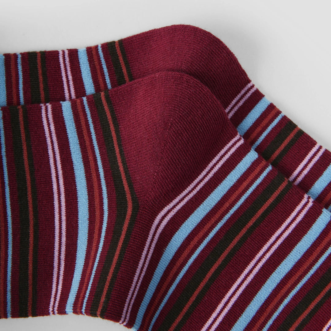 Women's Designer Burgundy & Sky Blue Striped Non-Binding Slouch Crew Socks