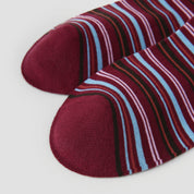 Women's Designer Burgundy & Sky Blue Striped Non-Binding Slouch Crew Socks