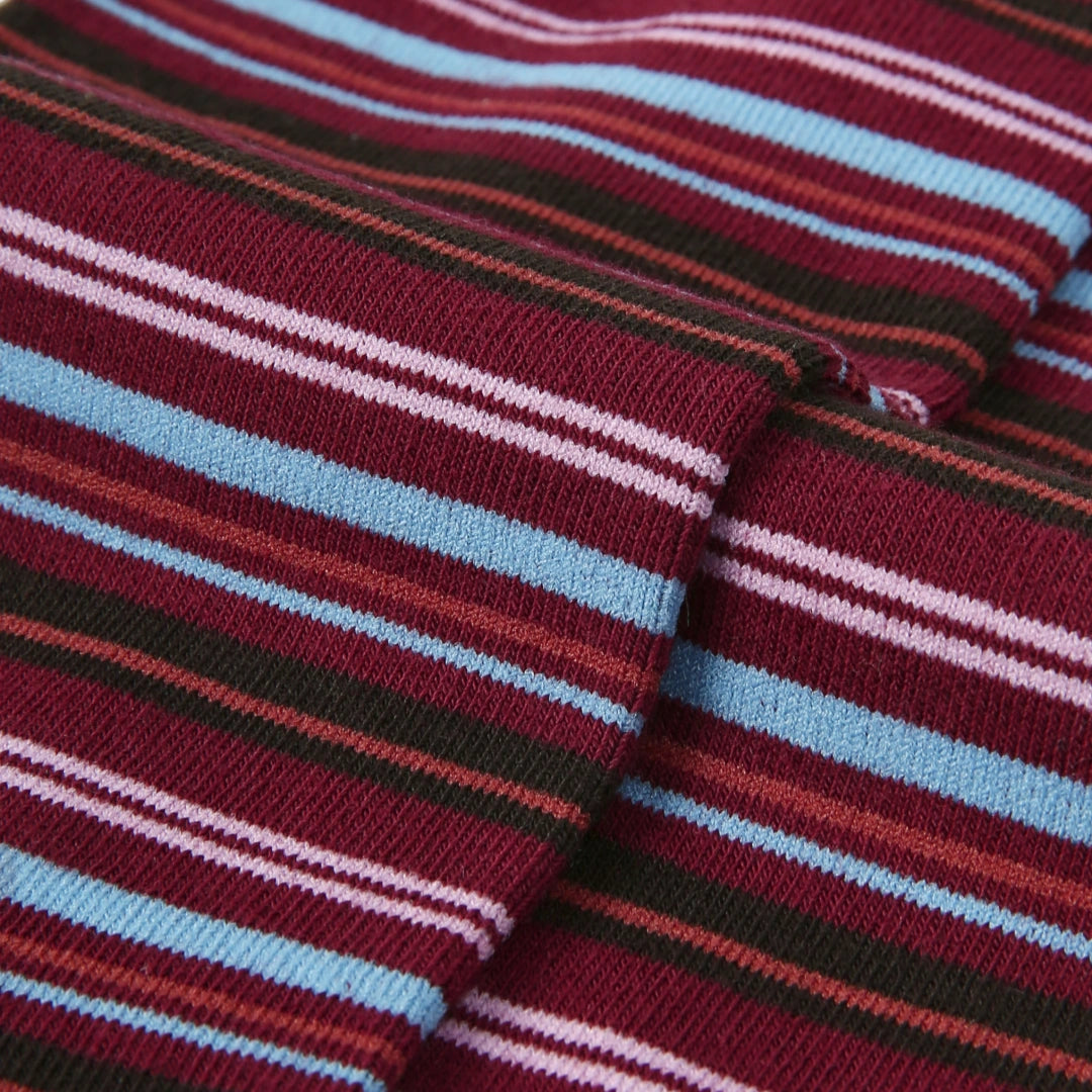 Women's Designer Burgundy & Sky Blue Striped Non-Binding Slouch Crew Socks