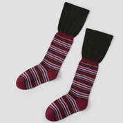 Women's Designer Burgundy & Sky Blue Striped Non-Binding Slouch Crew Socks