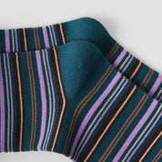 Women's Designer Teal & Lavender Striped Non-Binding Slouch Crew Socks