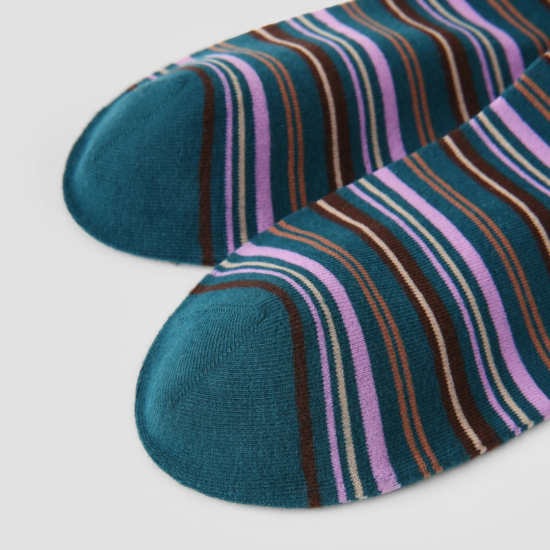 Women's Designer Teal & Lavender Striped Non-Binding Slouch Crew Socks