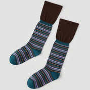 Women's Designer Teal & Lavender Striped Non-Binding Slouch Crew Socks