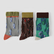 Women's Designer Abstract Floral & 3D Tufted Crew Socks (3-Pack)