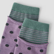 Women's Designer Dusty Purple & Charcoal Polka Dot Striped Non-Binding Slouch Crew Socks