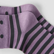 Women's Designer Dusty Purple & Charcoal Polka Dot Striped Non-Binding Slouch Crew Socks