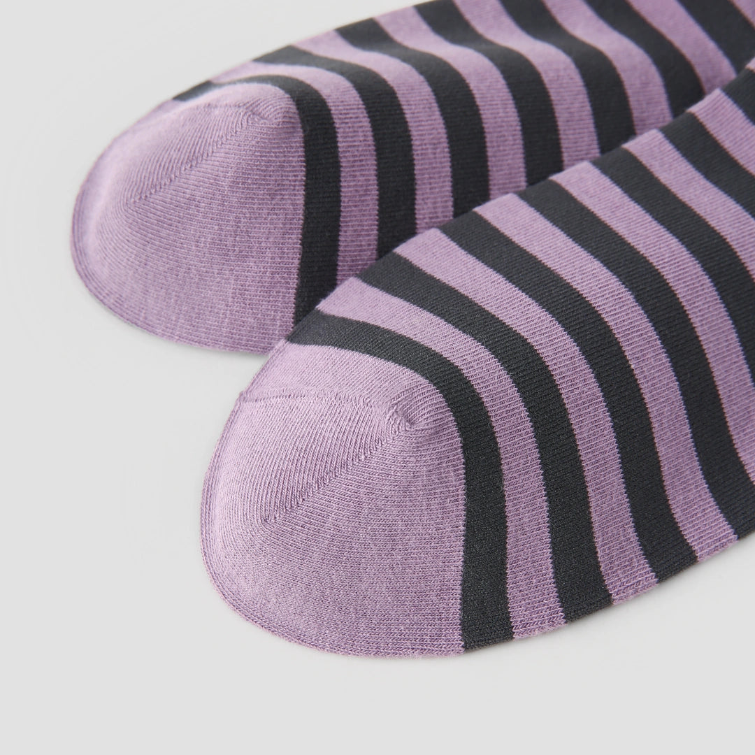 Women's Designer Dusty Purple & Charcoal Polka Dot Striped Non-Binding Slouch Crew Socks
