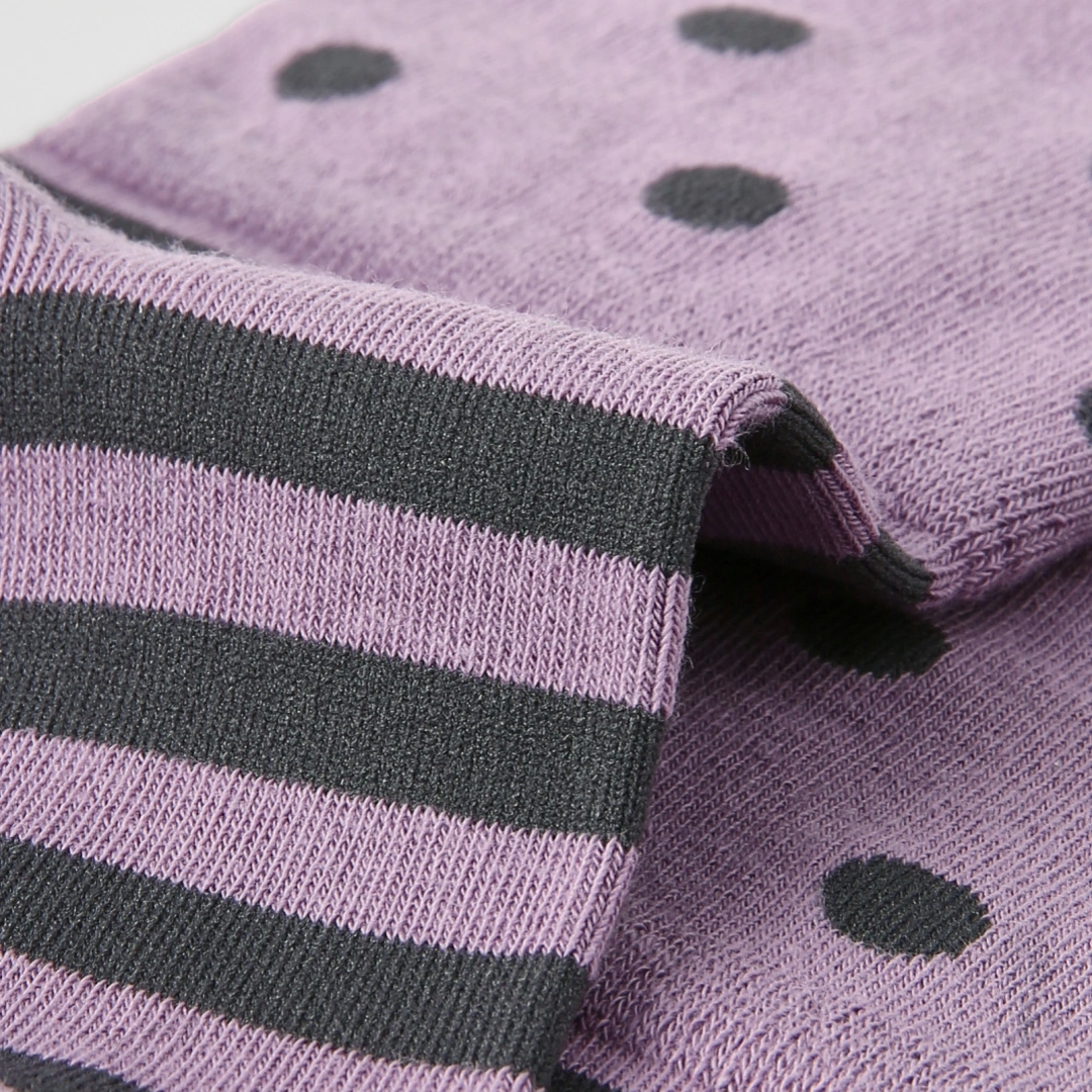 Women's Designer Dusty Purple & Charcoal Polka Dot Striped Non-Binding Slouch Crew Socks