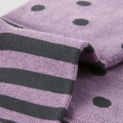 Women's Designer Dusty Purple & Charcoal Polka Dot Striped Non-Binding Slouch Crew Socks