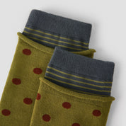Women's Designer Olive & Rust Polka Dot Striped Non-Binding Slouch Crew Socks