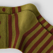 Women's Designer Olive & Rust Polka Dot Striped Non-Binding Slouch Crew Socks