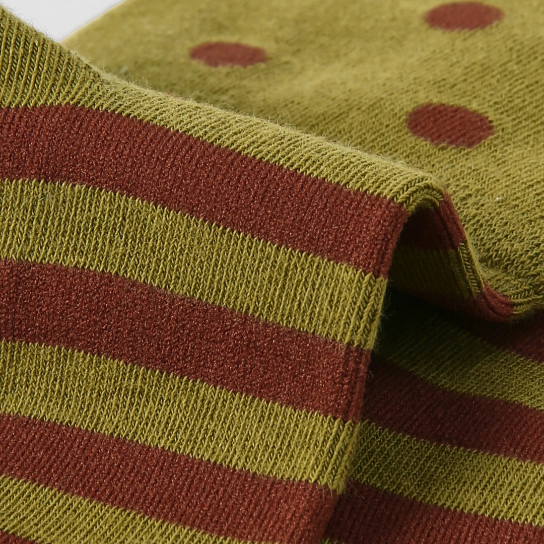 Women's Designer Olive & Rust Polka Dot Striped Non-Binding Slouch Crew Socks