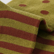 Women's Designer Olive & Rust Polka Dot Striped Non-Binding Slouch Crew Socks